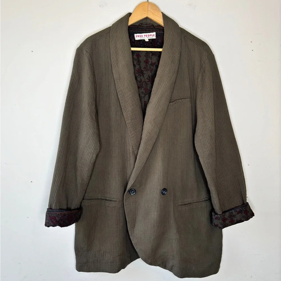 Free People Deep Army Green Rowan Slubbed Cotton Blazer OB1112308 Size XL - Picture 2 of 11